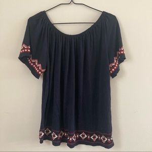 LOFT Embroidered Off-shoulder Top - Medium - Navy